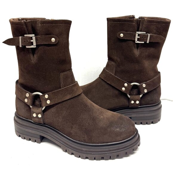 MIZ MOOZ SUEDE BOOTS SIDE ZIP BUCKLE 37EU/ 7US CHESTNUT Z-124 - Picture 1 of 5